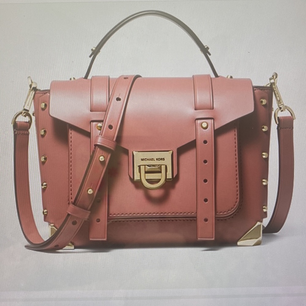 Michael Kors Manhattan Medium Genuine Leather Satchel color rose